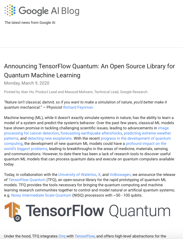 TensorFlow Quantum 用于量子机器学习的开源库