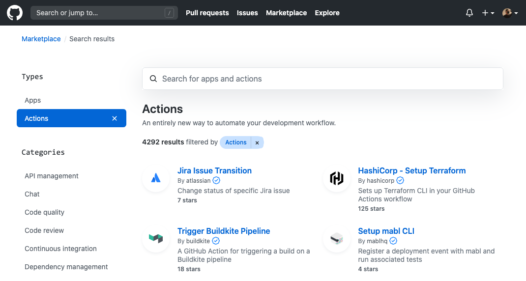 GitHub Actions 官方市场