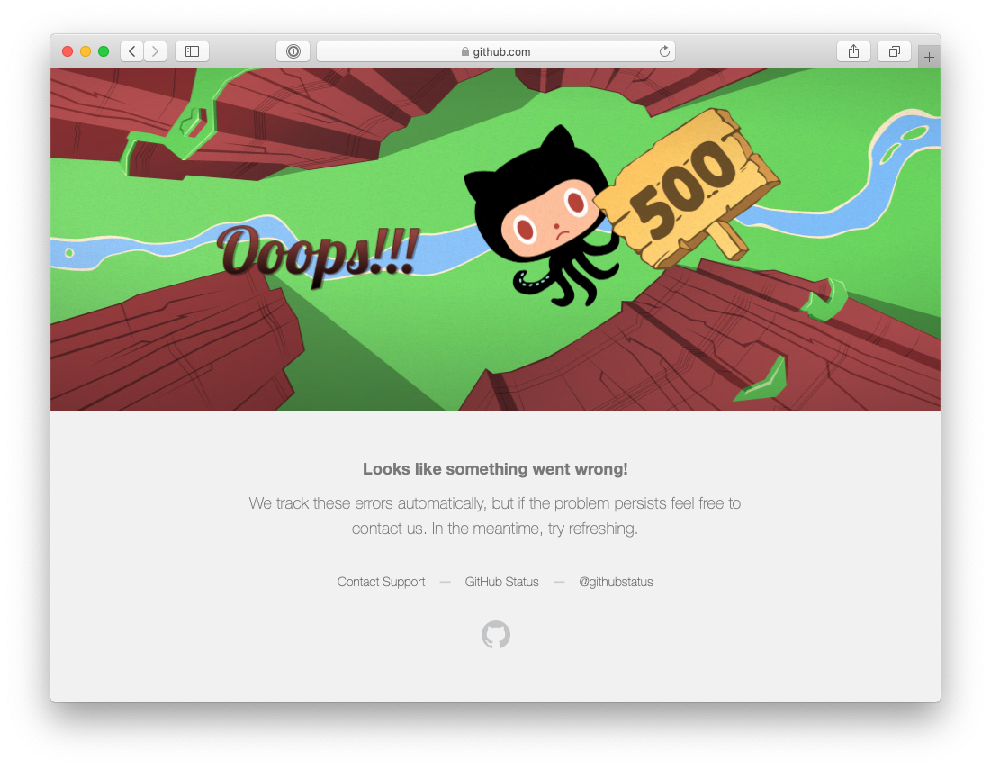 GitHub 崩溃 500 错误页面